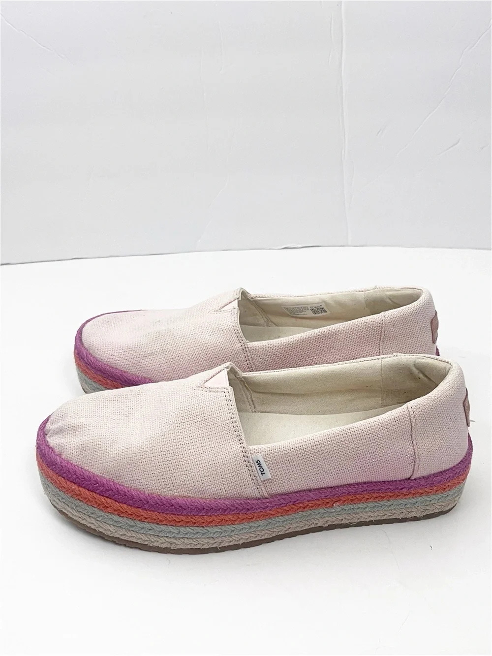 TOMS Valencia Dusty Peach Metallic Espadrilles Platform Slip On Canvas Shoes 8.5